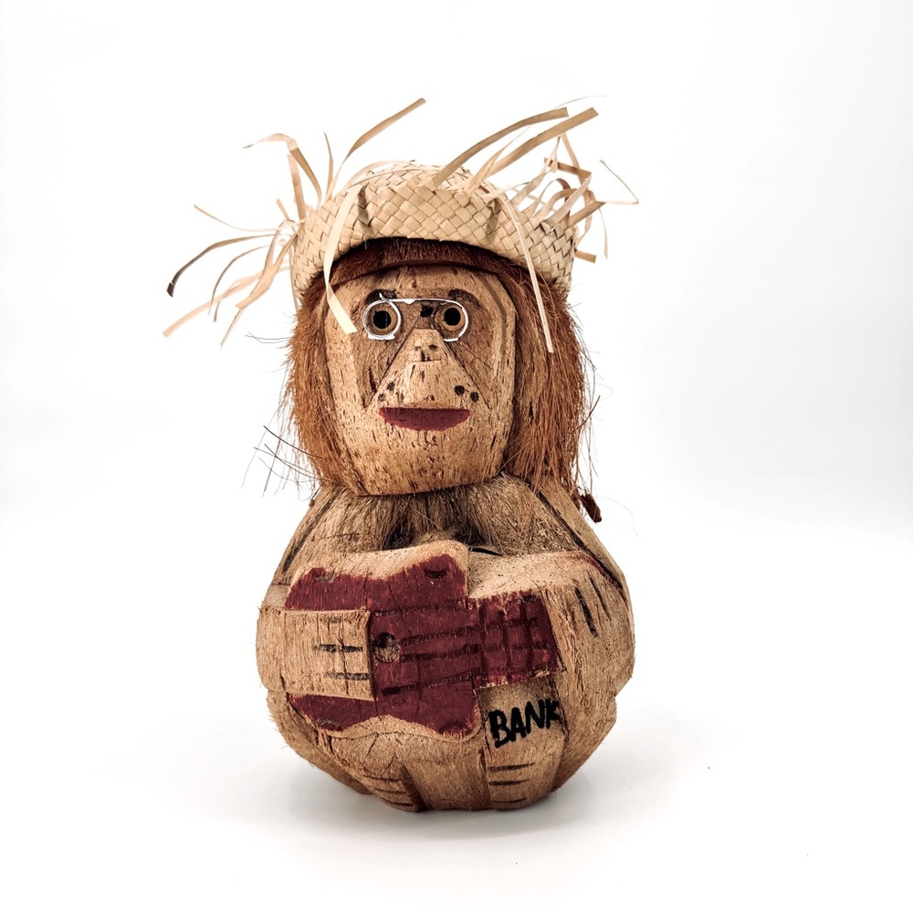 VTG Jimmy Buffet Tiki Bar Guitarist Carved Coconut Bank